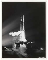 TWO PHOTOS OF THE LAUNCH OF PIONEER 1