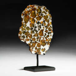EXTRATERRESTRIAL GEMSTONES IN COMPLETE SLICE OF AN IMILAC PALLASITE