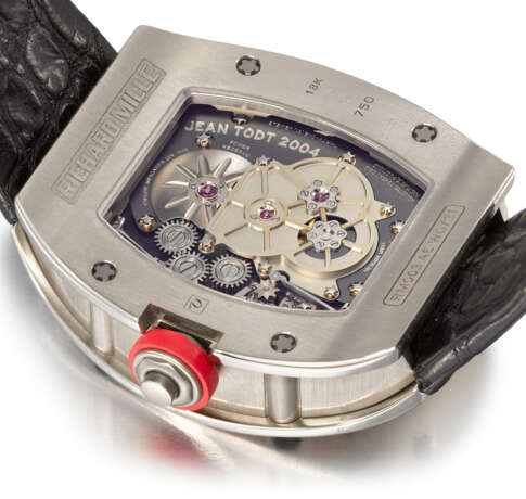 RICHARD MILLE. A UNIQUE 18K WHITE GOLD LIMITED EDITION SEMI-SKELETONISED DUAL TIME TOURBILLON WRISTWATCH WITH POWER RESERVE, TORQUE INDICATORS AND GUARANTEE - фото 3