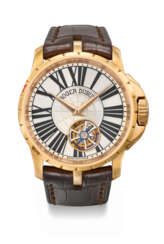 ROGER DUBUIS. AN EXTREMELY RARE AND LARGE 18K PINK GOLD PROTOTYPE MINUTE REPEATING TOURBILLON WRISTWATCH WITH BOX