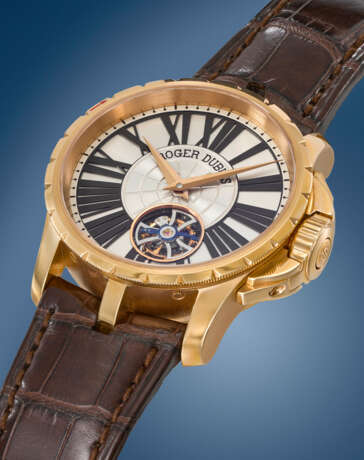 ROGER DUBUIS. AN EXTREMELY RARE AND LARGE 18K PINK GOLD PROTOTYPE MINUTE REPEATING TOURBILLON WRISTWATCH WITH BOX - photo 3