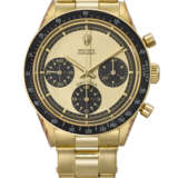 ROLEX. AN EXCEPTIONAL AND EXTREMELY RARE 18K GOLD CHRONOGRAPH WRISTWATCH WITH CHAMPAGNE PAUL NEWMAN DIAL AND BRACELET - Foto 1
