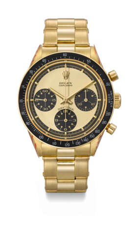 ROLEX. AN EXCEPTIONAL AND EXTREMELY RARE 18K GOLD CHRONOGRAPH WRISTWATCH WITH CHAMPAGNE PAUL NEWMAN DIAL AND BRACELET - photo 1