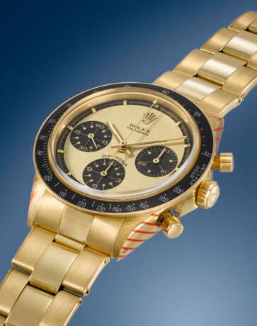 ROLEX. AN EXCEPTIONAL AND EXTREMELY RARE 18K GOLD CHRONOGRAPH WRISTWATCH WITH CHAMPAGNE PAUL NEWMAN DIAL AND BRACELET - Foto 2