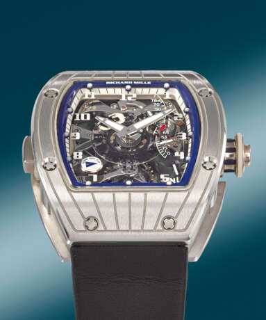 RICHARD MILLE. AN EXTREMELY RARE PLATINUM DUAL TIME TOURBILLON WRISTWATCH WITH POWER RESERVE AND GUARANTEE - photo 3