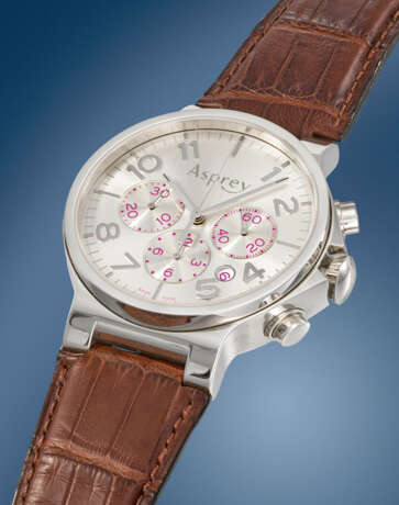 ASPREY. AN ATTRACTIVE STAINLESS STEEL AUTOMATIC CHRONOGRAPH WRISTWATCH WITH DATE, GUARANTEE AND BOX - фото 4