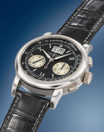 A. LANGE & S&#214;HNE. A RARE PLATINUM FLYBACK CHRONOGRAPH WRISTWATCH WITH DATE, GUARANTEE AND BOX - фото 2