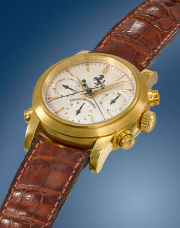 GIRARD-PERREGAUX. A RARE 18K GOLD LIMITED EDITION AUTOMATIC SPLIT SECONDS CHRONOGRAPH WRISTWATCH WITH GUARANTEE AND BOX, MADE FOR FERRARI - photo 2
