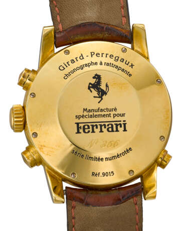 GIRARD-PERREGAUX. A RARE 18K GOLD LIMITED EDITION AUTOMATIC SPLIT SECONDS CHRONOGRAPH WRISTWATCH WITH GUARANTEE AND BOX, MADE FOR FERRARI - Foto 3