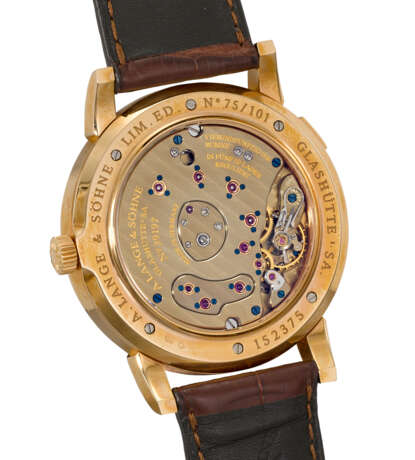 A. LANGE & S&#214;HNE. A VERY RARE AND HIGHLY ATTRACTIVE 18K PINK GOLD LIMITED EDITION WRISTWATCH WITH DATE, POWER RESERVE, MOON PHASES AND GUARANTEE - фото 3