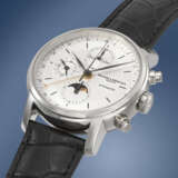 BAUME & MERCIER. AN ATTRACTIVE STAINLESS STEEL AUTOMATIC TRIPLE CALENDAR CHRONOGRAPH WRISTWATCH WITH MOON PHASES - photo 2