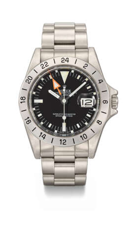 ROLEX. AN ATTRACTIVE STAINLESS STEEL AUTOMATIC WRISTWATCH WITH SWEEP CENTRE SECONDS, DATE, 24 HOUR HAND AND BRACELET - Foto 1