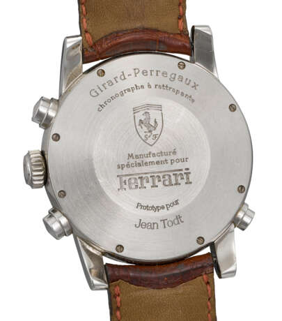 GIRARD-PERREGAUX. A VERY RARE PLATINUM PROTOTYPE AUTOMATIC SPLIT SECONDS CHRONOGRAPH WRISTWATCH WITH CERTIFICATE AND BOX, MADE FOR THE PRESENT OWNER - Foto 5