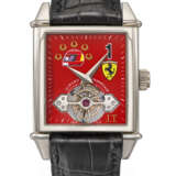 GIRARD-PERREGAUX. A UNIQUE AND HIGHLY ATTRACTIVE PERSONALIZED 18K WHITE GOLD AUTOMATIC TOURBILLON WRISTWATCH WITH FERRARI RED SPECIAL ORDER DIAL, CERTIFICATE AND BOX - фото 1
