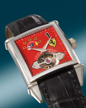 GIRARD-PERREGAUX. A UNIQUE AND HIGHLY ATTRACTIVE PERSONALIZED 18K WHITE GOLD AUTOMATIC TOURBILLON WRISTWATCH WITH FERRARI RED SPECIAL ORDER DIAL, CERTIFICATE AND BOX - photo 5