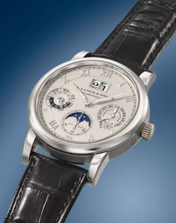A. LANGE & S&#214;HNE. AN ELEGANT PLATINUM AUTOMATIC PERPETUAL CALENDAR WRISTWATCH WITH MOON PHASES, LEAP YEAR INDICATION, DATE, ZERO-RESET FUNCTION, GUARANTEE AND BOX - фото 2