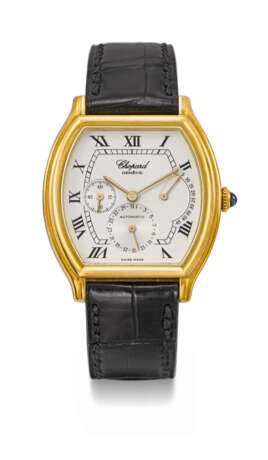 CHOPARD. AN ELEGANT 18K GOLD TONNEAU-SHAPED WRISTWATCH WITH DATE AND POWER RESERVE INDICATION - фото 1
