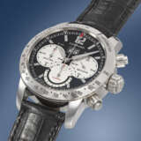 CHOPARD. A VERY RARE AND LARGE STAINLESS STEEL PROTOTYPE FLYBACK CHRONOGRAPH WRISTWATCH WITH DATE - Foto 2