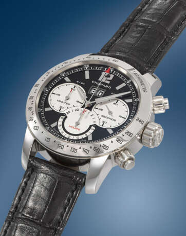 CHOPARD. A VERY RARE AND LARGE STAINLESS STEEL PROTOTYPE FLYBACK CHRONOGRAPH WRISTWATCH WITH DATE - photo 2