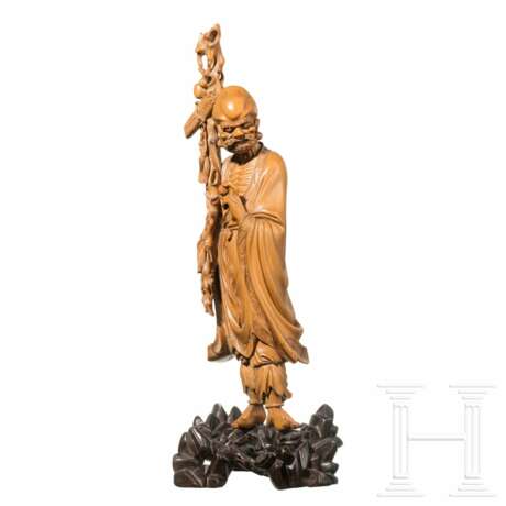 Buchsbaum-Figur des Damo (Bodhidharma), China, Qing-Dynastie - photo 1