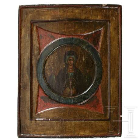 Ikone mit ausgefallener Darstellung der Gottesmutter des Zeichens, Russland, um 1700 - Foto 1