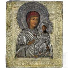 Ikone mit der Gottesmutter von Smolensk (Smolenskaja) mit Oklad, Russland, 19. Jhdt.