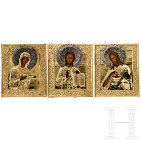 Drei Ikonen mit der Deesis, mit Oklad, Russland, 19. Jhdt. - photo 1