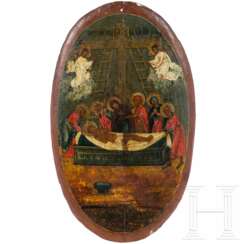 Große ovale Ikone mit der Grablegung Christi, Russland, um 1800