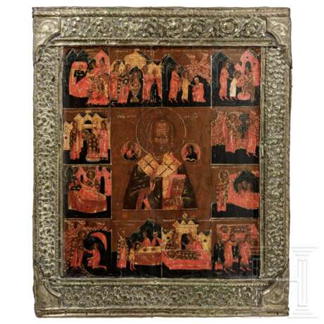 Großformatige Vita-Ikone mit dem Heiligen Nikolaus von Myra mit Basma, Russland, 18. Jhdt. - фото 1