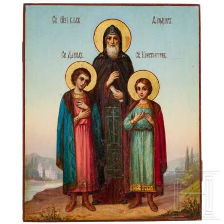 Ikone mit dem Heiligen Feodor und seinen Söhnen Konstantin und David, Russland, 20. Jhdt. - photo 1