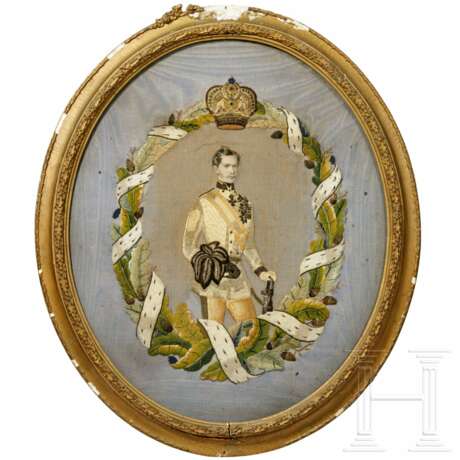 Kaiser Franz Joseph I. von Österreich - gesticktes Portrait des jungen Kaisers, um 1850 - Foto 1