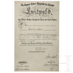 Karl Theodor von Sauer, Flügeladjutant von König Ludwig II. - Patent zum General der Artillerie, datiert 1893