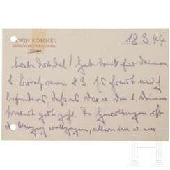 GFM Erwin Rommel - eigenhändig verfasste Karte an seine Tochter Gertrud Pan vom 18. März 1944