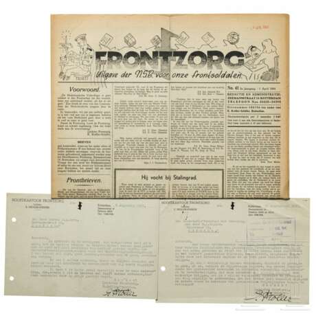 Else Kröller-Schäfer - zwei signierte Briefe, 1943 und 1944, sowie die Ausgabe "Frontzorg" Nr. 41 vom 1. April 1944 - Foto 1