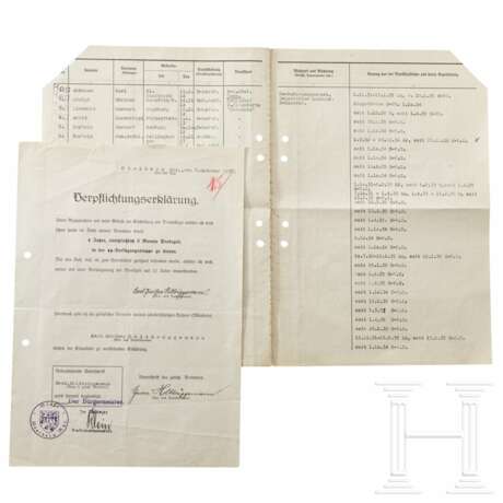 Verpflichtungserklärung für vier Jahre in der VT sowie Vorschlagsliste zur Verleihung der SS-DA 4. Stufe für VT-Angehörige der Standarte "Germania", 1938/39 - фото 1