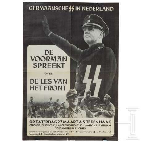 Plakat der "Germaansche SS in Nederland", Den Haag, Samstag, 27. März 1943, "de Voorman spreekt over de les van het front" - фото 1
