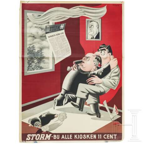 Werbeplakat der SS-Zeitung Storm "Sowjets - Kerk-Unie - Bu alle Kiosken 11 cent" - photo 1