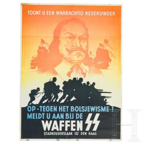 Werbeplakat zum Eintritt in die Waffen-SS "Toont U een Waarachtig Nederlander - Anon Op-tegen het bolsjewisme meldt u aan" - photo 1