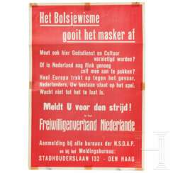 Propagandaplakat des Freiwilligenverbandes Niederlande "Het bolsjewisme gooit het masker af"