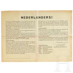 Drei Plakate "Weest Dapper - Wordt Stormer", "W.A. marcheert 1934" sowie Aufruf zum Eintritt in die Freiwilligenlegion Niederlande, 1941