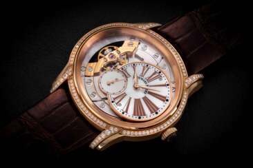AUDEMARS PIGUET, MILLENARY REF. 77247OR, A GOLD AND DIAMOND-SET WRISTWATCH WITH OFF-CENTRE MOTHER-OF-PEARL DIAL
