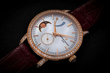 VACHERON CONSTANTIN TRADITIONELLE MOONPHASE, AN ATTRACTIVE GOLD AND DIAMOND-SET WRISTWATCH WITH MOTHER-OF-PEARL DIAL