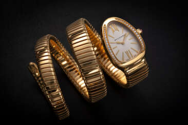 BULGARI SEPRENTI TUBOGAS REF. SP 35 G, A DOUBLE SPIRAL GOLD AND DIAMOND-SET QUARTZ WRISTWATCH
