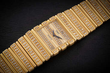 PIAGET, POLO REF. REF. 7131 C725, A GOLD AND DIAMOND-SET QUARTZ WRISTWATCH WITH MATCHING CUFFLINKS