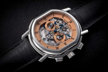 DANIEL ROTH, REF. 447.X.70, A VERY FINE AND ATTRACTIVE SKELETONISED WHITE GOLD CHRONOGRAPH