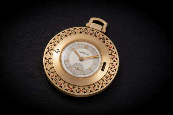CARTIER, AN INTERESTING AND NOVEL GOLD POCKET WATCH WITH ROULETTE WHEEL - photo 1