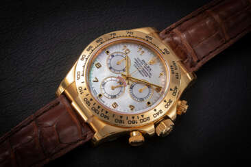 ROLEX, DAYTONA REF. 116518, A GOLD AUTOMATIC DAYTONA WITH MOTHER-OF-PEARL DIAL