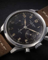 UNIVERSAL GENEVE, COMPUR 30, AN ATTRACTIVE STEEL CHRONOGRAPH WITH BLACK MILITARY-STYLE DIAL