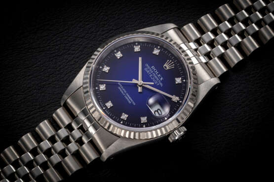 ROLEX, DATEJUST REF. 16234, A STEEL AND GOLD AUTOMATIC WRISTWATCH WITH DIAMOND-SET BLUE VIGNETTE DIAL - photo 1