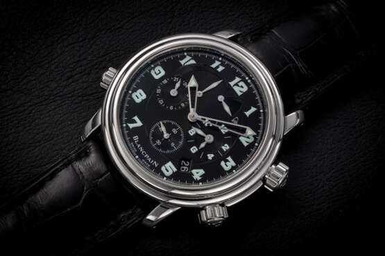BLANCPAIN LEMAN REVEIL GMT ALARM, A STEEL AUTOMATIC WRISTWATCH WITH ALARM FUNCTION - photo 1
